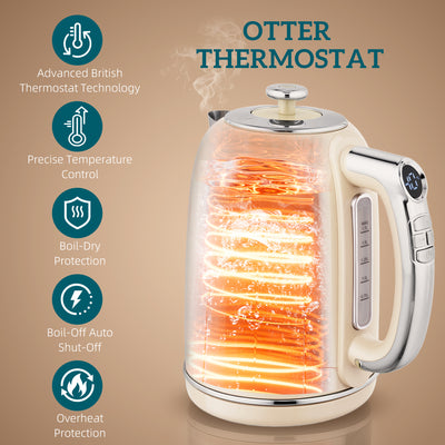 HOMCOM Polished Retro 40-100°C Kettle and Toaster Set - Cream 