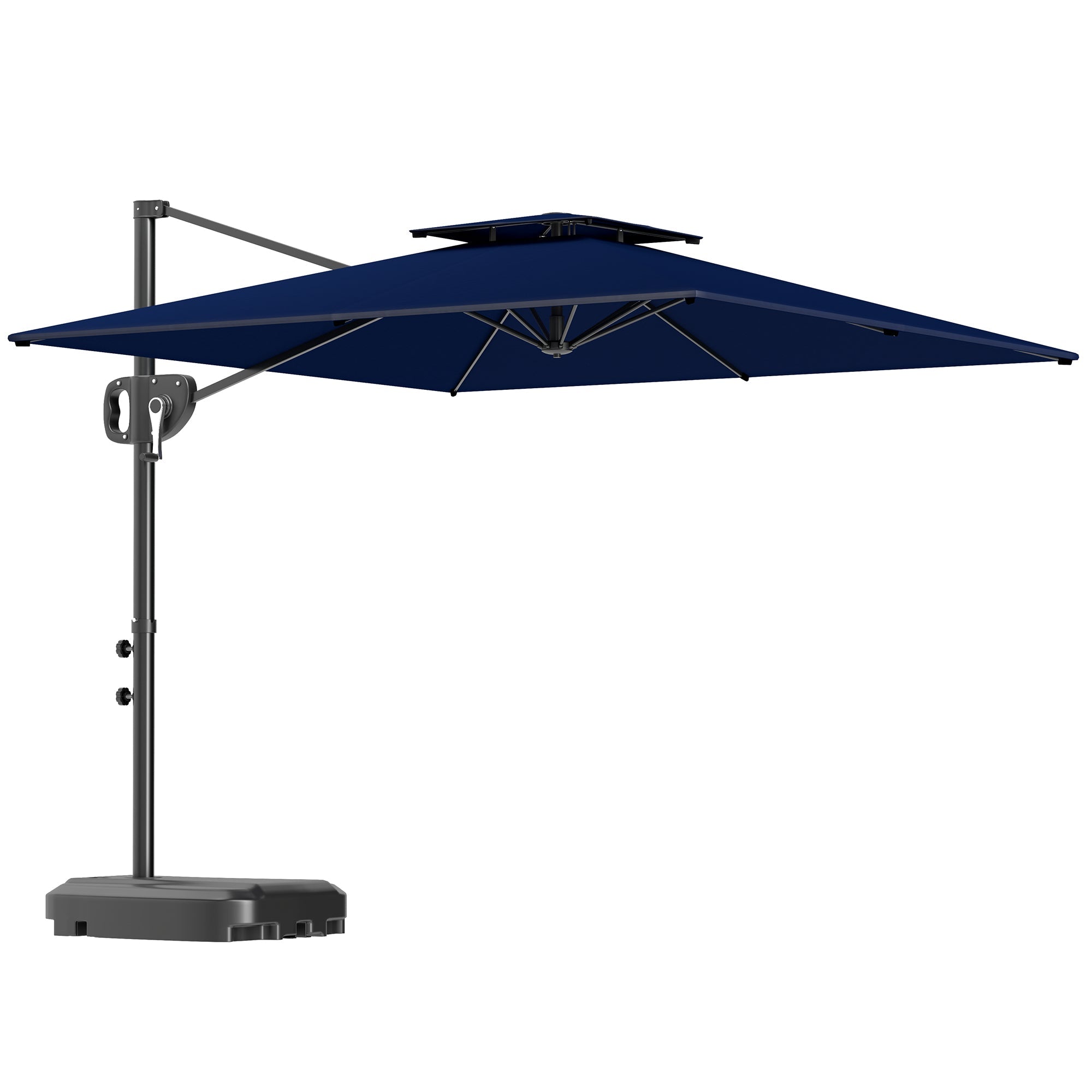 Outsunny Cantilever Parasol with Weighted Base Double Top Garden Parasol Square Hanging Patio Umbrella with Crank Tilt Dark Blue 