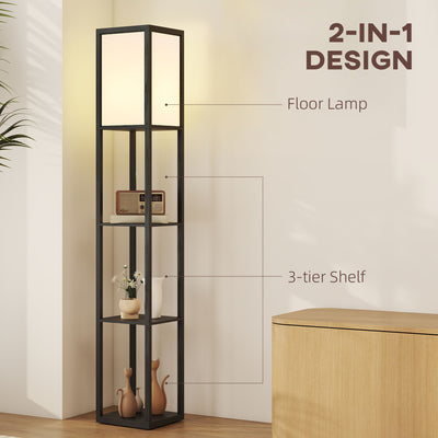 HOMCOM Floor Lamp with Shelves, 3 Layer Column Modern Standing Lamp for Living Room, Bedroom, Office, Bulb not Included, Black 