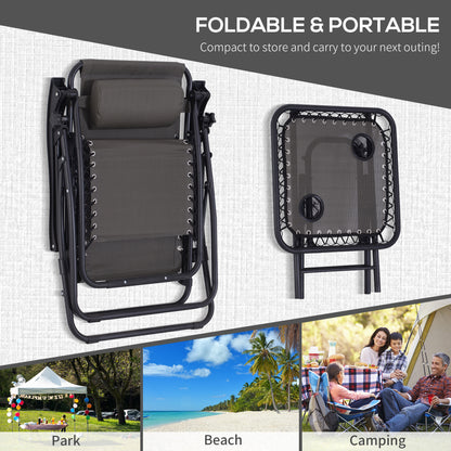 Outsunny 3pcs Folding Zero Gravity Chairs Sun Lounger Table Set w/ Cup Holders Reclining Garden Yard Pool, Dark Grey 