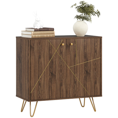 HOMCOM Sideboard Storage Cabinet with Golden Lines, Modern Luxury Living Room Cabinet with Adjustable Shelf, Steel Harpin Legs, Brown 