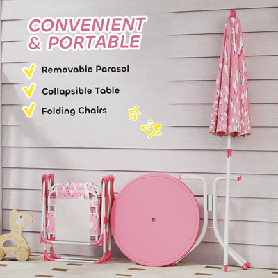 AIYAPLAY Kids Patio Table and Chair Set, Kids Garden Furniture with Umbrella, 4-Piece Bistro Set for Garden, Pink 