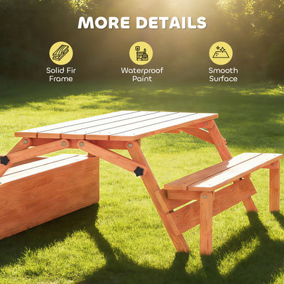 AIYAPLAY Kids Sand Pit with Lid, Wooden Sandpit with Canopy, Foldable Picnic Table, Bench Seats, Bottom Liner for Patio Garden 