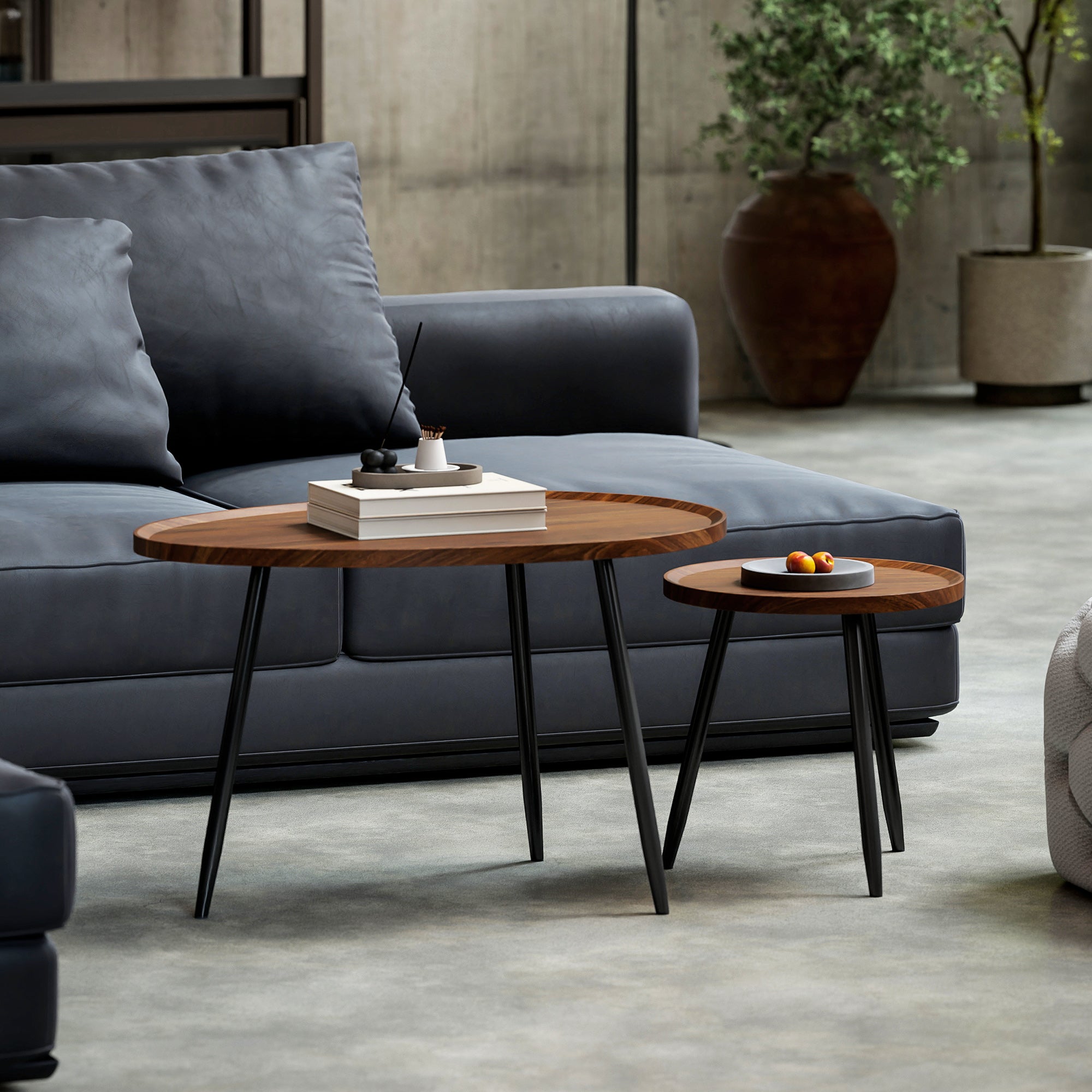 Stack Coffee Table HOMCOM Nesting Coffee Table Set of 2, 80cm Modern Stacking End Side Ta ...