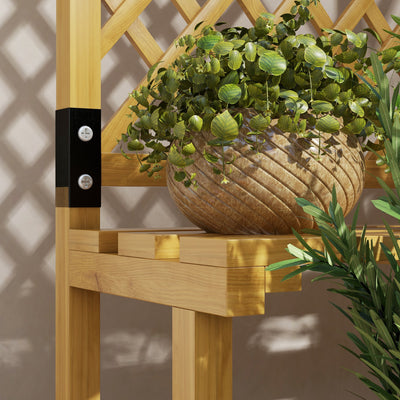 Outsunny Wooden Plant Stand, with Trellis - Natural Finish 
