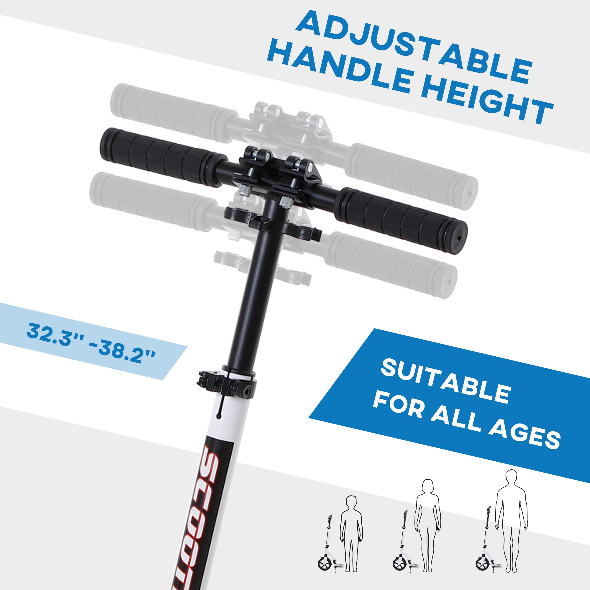 HOMCOM Foldable Kick Scooter with Double Shock Absorption and Big Wheels, Height Adjustable Aluminium Frame Big Wheel Scooter for 14+ Teens Adult - White 