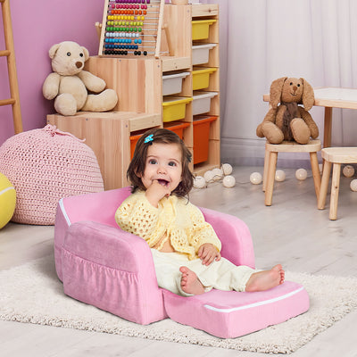 HOMCOM 2-in-1 Kids Armchair, Toddler Sofa Bed, with Wood Frame, for Bedroom, Playroom - Pink 