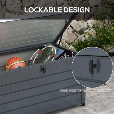 Outsunny 311L Galvanised Steel Garden Storage Box, with Lock - Dark Grey 