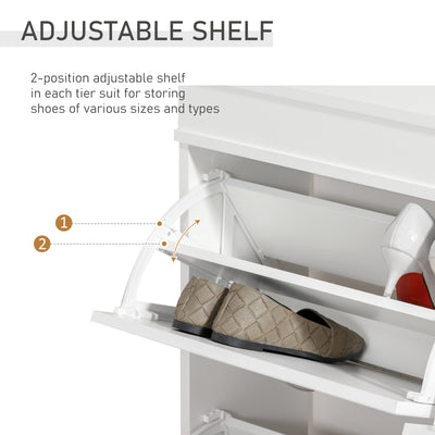 HOMCOM Shoe Cabinet with 4 Flip Drawers Wood Tipping Bucket Narrow Storage Cupboard with Adjustable Shelf Hall Organizer for Entrance Foyer White 