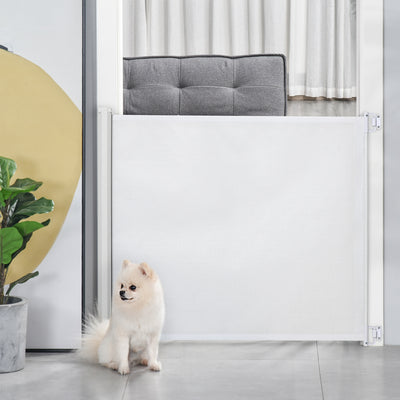 PawHut Retractable Stair Gate,  Dog Pet Barrier, for Doorway, Staircase, Hallway - White 