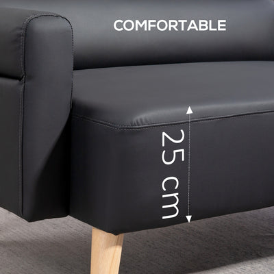 HOMCOM Small Faux Leather 2 Seater Sofa Settee - Black 