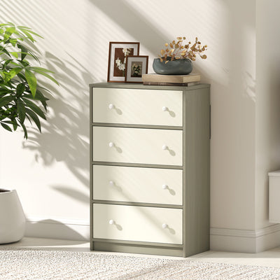 HOMCOM Chest of Drawers, Dresser with 4 Fabric Drawers - White and Grey 