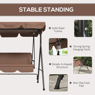 Outsunny Three-Seat Garden Swing Chair, with Adjustable Canopy - Brown 