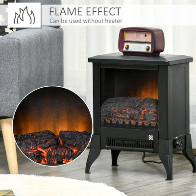 HOMCOM Electric Fireplace Stove, Free standing Fireplace Heater with Realistic Flame Effect, Adjustable Temperature and Overheat Protection, Black 