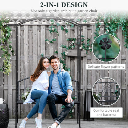 Outsunny Steel Frame Outdoor Garden Arch w/ 2-Seater Bench Flower Climber Black 