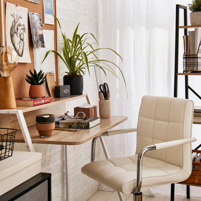 HOMCOM Home Office Chair and Computer Desk Set, Faux Leather Desk Chair with Swivel Wheels, Study Desk with Storage Shelf, White 