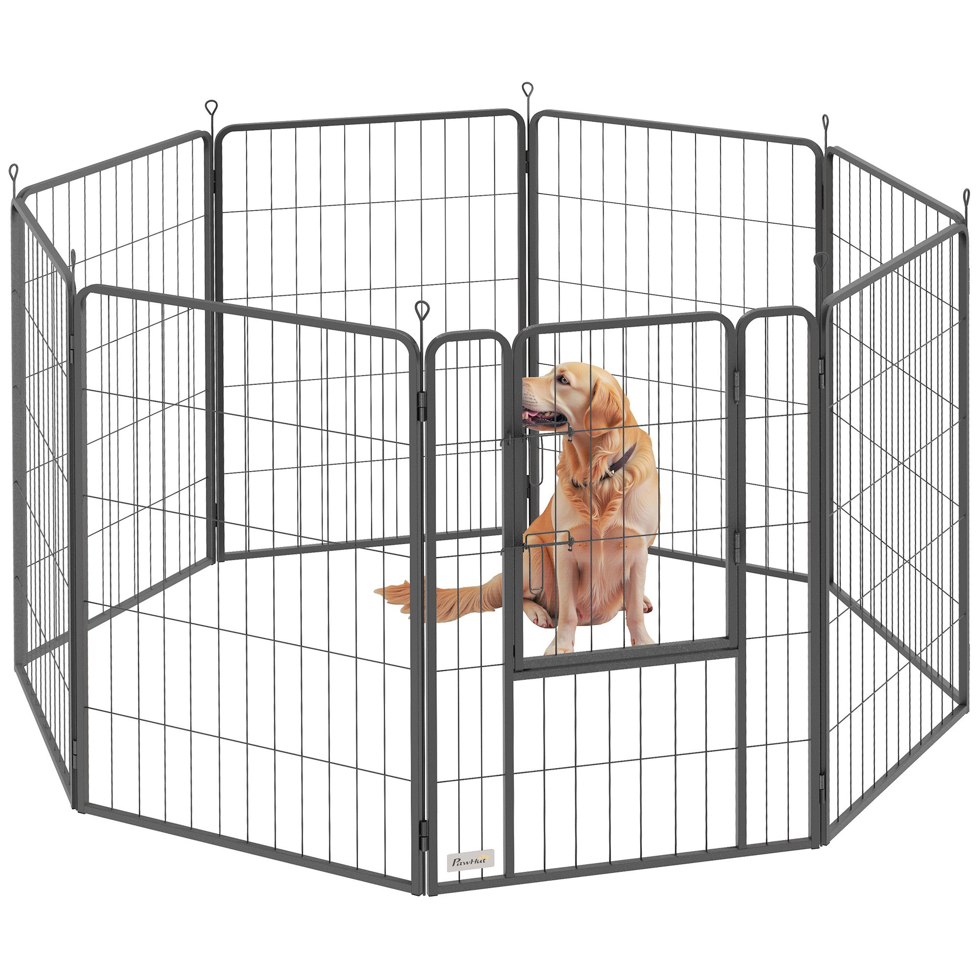 PawHut 8 Panels Heavy Duty Dog Playpen with Door Indoor Outdoor, for Large Dogs, 100cm High 
