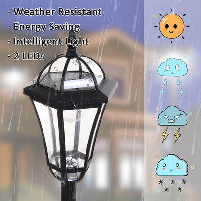 Outsunny 2 PCS LED Garden Lights Lamp Post Solar Powered Lantern Patio Pathway Walkway Outdoor Water-Resist Auto Switch 6 Hours Black 