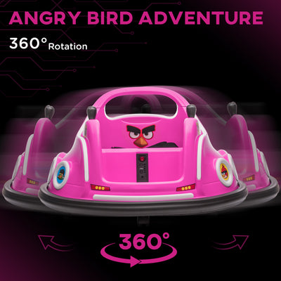 AIYAPLAY Angry Bird Licensed Waltzer Car, 12V Kids Bumper Car w/ Joysticks, Remote, Music LED Lights - Pink 