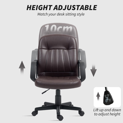 HOMCOM Swivel Executive Chair PU Leather Computer Desk Chair, Dark Brown 