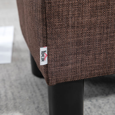 HOMCOM Linen Fabric Footstool Ottoman Cube with 4 Plastic Legs, Brown 