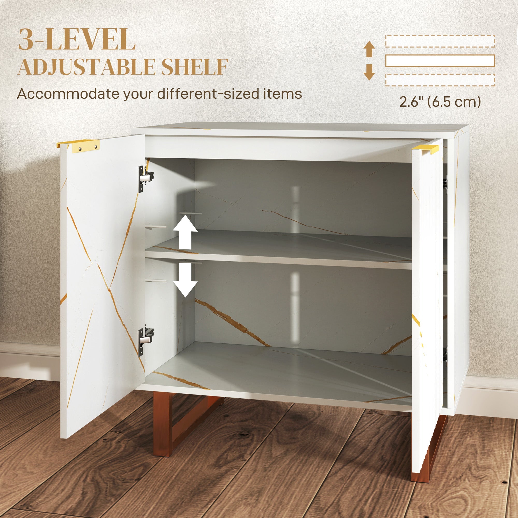 HOMCOM Elegant Storage Sideboard - White/Gold-Tone 