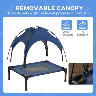 PawHut Raised Dog Bed Waterproof Elevated Pet Cot with Breathable Mesh UV Protection Canopy Blue, for Small Dogs, 61 x 46 x 62cm 