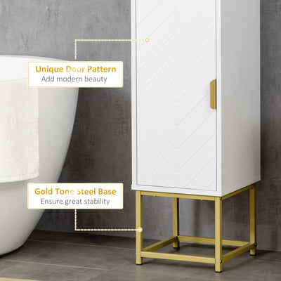 kleankin Narrow Bathroom Storage Cabinet, Freestanding Tallboy Storage Unit with Adjustable Shelf, 2 Doors and Steel Base, Slim Corner Organizer, White 