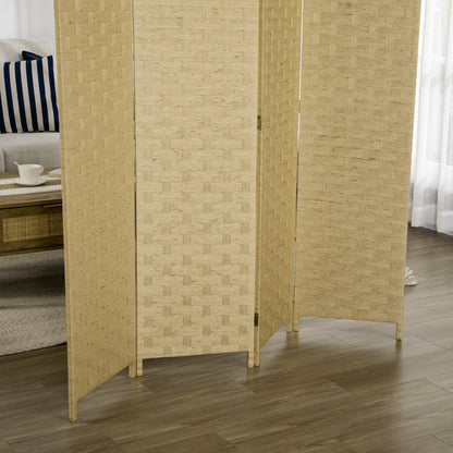 HOMCOM 4-Panel Room Dividers, Wave Fibre Freestanding Folding Privacy Screen Panels, Partition Wall Divider for Indoor Bedroom Office, 170\'c2\'a0cm, Brown