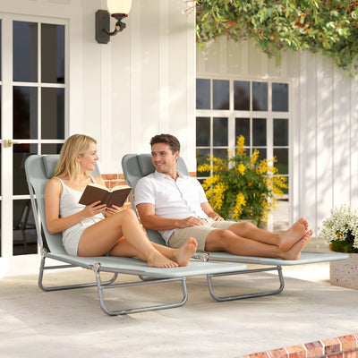 Outsunny Set of Two Steel Frame Sun Loungers, with Reclining Backs - Light Grey 
