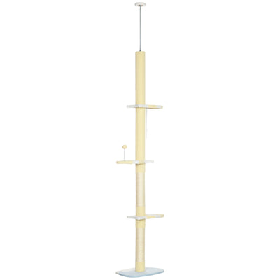 PawHut 260cm Adjustable Floor-To-Ceiling Cat Tree w/ Anti-Tipping Kit, Toy Ball 