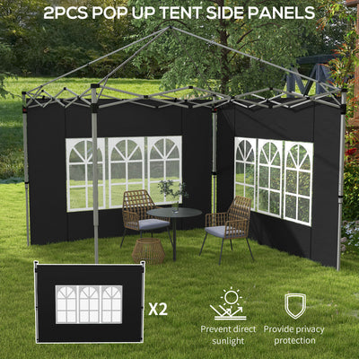 Outsunny Gazebo Side Panels, Sides Replacement with Window for 3x3(m) or 3x4m Pop Up Gazebo, 2 Pack, Black 