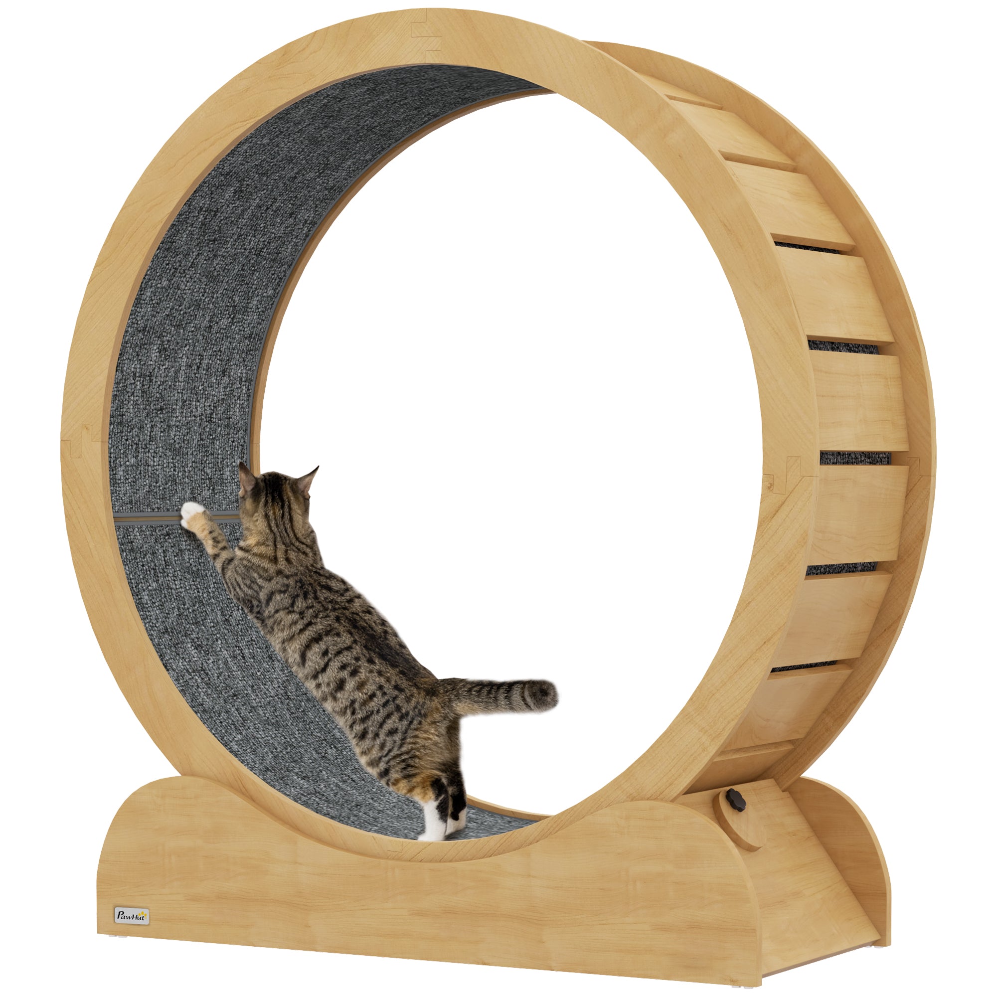 PawHut 39.4" Wooden Cat Running Wheel with Brake, Natural 