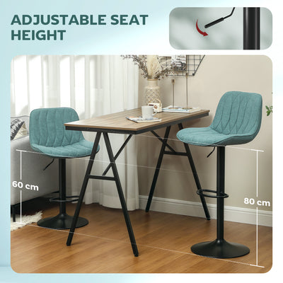 HOMCOM Set of Two Linen-Look Bar Stools - Blue 