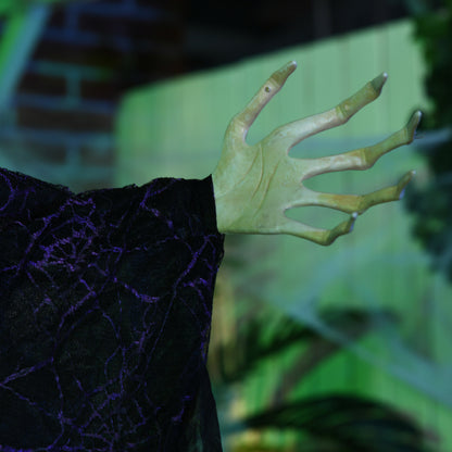 HOMCOM 6ft Outdoor Halloween Decoration Witch, Hanging Witch Prop Life Size with Sound and Motion Activated, Light Up Eyes, Talking Sound, Posable Arms