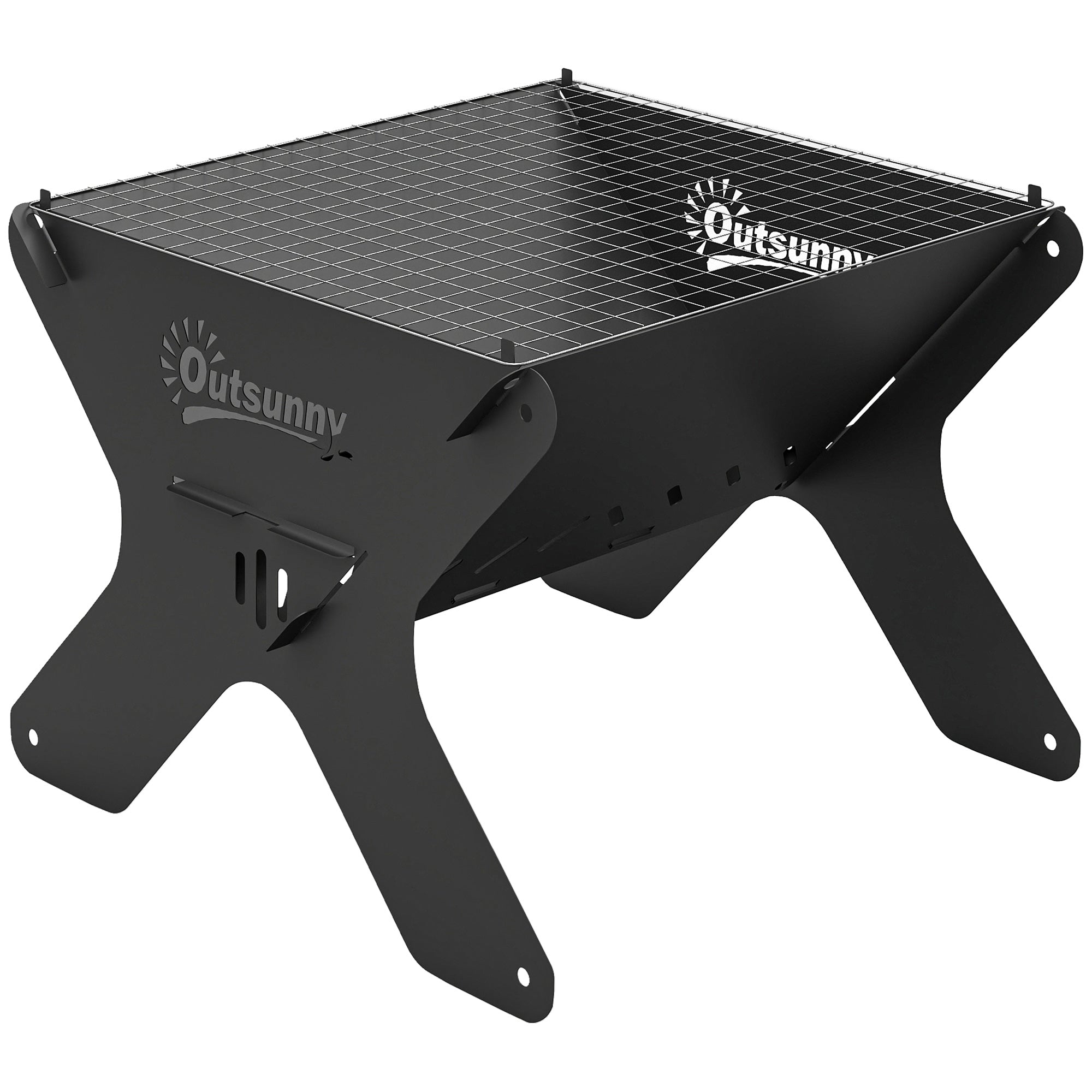 Outsunny 2-In-1 Portable BBQ Grill and Camping Fire Pit, Tabletop Charcoal Barbecue Grill with Gripper, Gloves and Carry Bag 