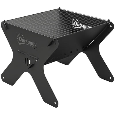 Outsunny 2-In-1 Portable BBQ Grill and Camping Fire Pit, Tabletop Charcoal Barbecue Grill with Gripper, Gloves and Carry Bag 