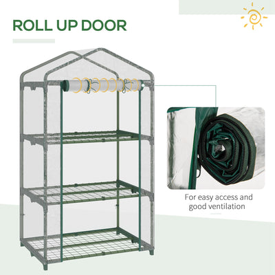 Outsunny 3 Tier Mini Greenhouse Portable Garden Grow House with Roll Up Door and Wire Shelves, 69L x 49W x 125H cm, Clear 
