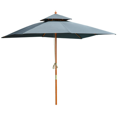 Outsunny 3 x 3 metre Patio Parasol Garden Umbrellas Sunshade Outdoor Wooden Parasol Canopy Double Tier, Dark Grey, BASE NOT INCLUDED 