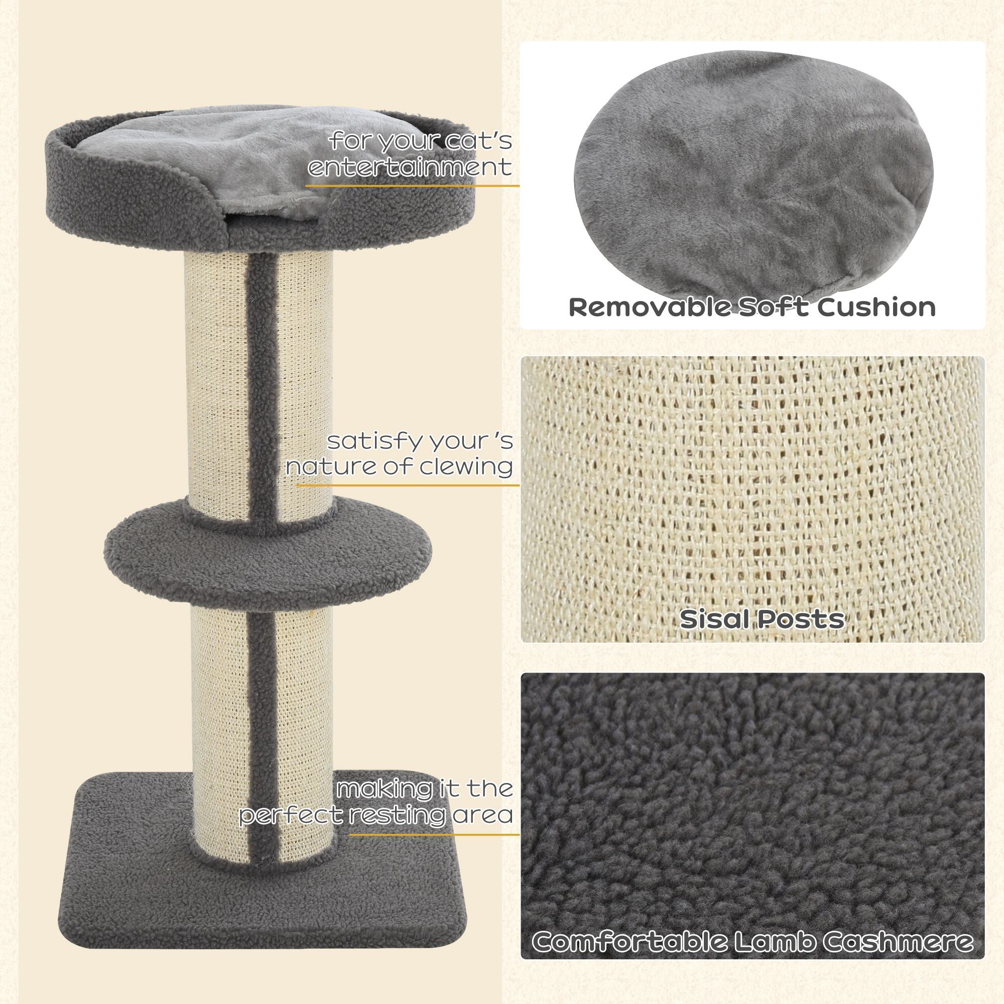 PawHut 91cm Cat Tower Scratching Posts Cat Tree for Indoor Cats Kitten Activity Centre Grey 