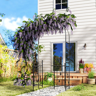Outsunny 2.17m Steel Garden Arch with Gate, Wedding Arch for Outdoor, Garden, 107W x 45D x 217H cm Black 