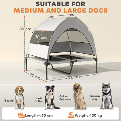 PawHut Portable Elevated Dog Bed with Removable Canopy, Cooling Raised Pet Cot for Medium Large Dogs, 92 x 75 x 89 cm 