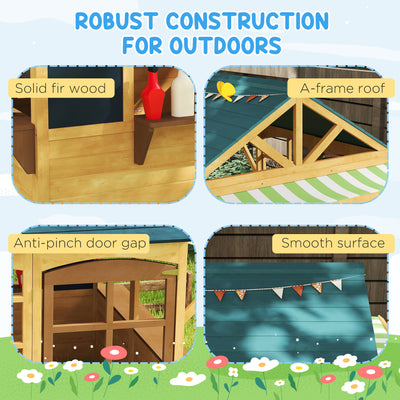 AIYAPLAY Wooden Playhouse for Kids, Foldable Wendy House with Windows, Working Door, Service Stations, Rain Covers, Brown 
