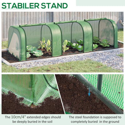 Outsunny Mini Greenhouse, Small Polytunnel Green House with Zipped Doors, Steel Frame for Garden Backyard, 295 x 100 x 80cm, Green 