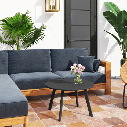 Outsunny 70cm Round Coffee Table, Outdoor Garden Table with Non-Slip Foot Pads and Metal Frame for Garden, Terrace, Balcony, Living Room, Black 