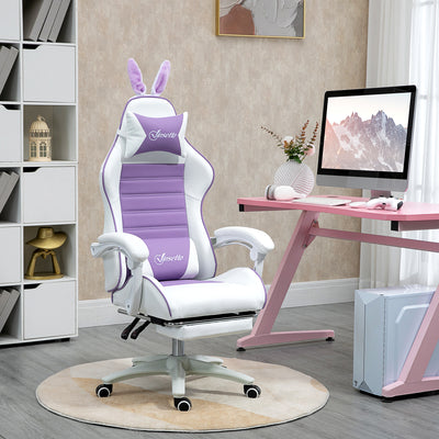 Vinsetto Racing Gaming Chair, Reclining PU Leather Computer Chair with Removable Rabbit Ears, Footrest, Headrest and Lumber Support, Purple 