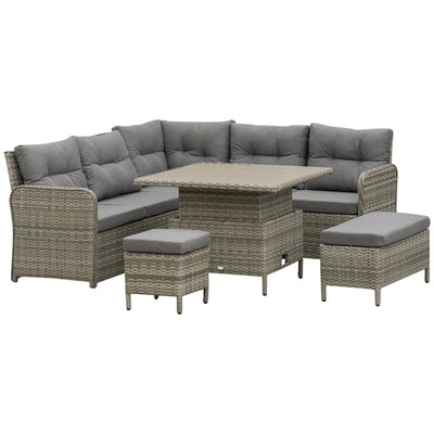 Outsunny 6 Pieces Outdoor PE Rattan Garden Furniture, Patio Wicker Sectional Conversation Corner Sofa w/ Soft Padded Cushion & Liftable Coffee Table, Grey 