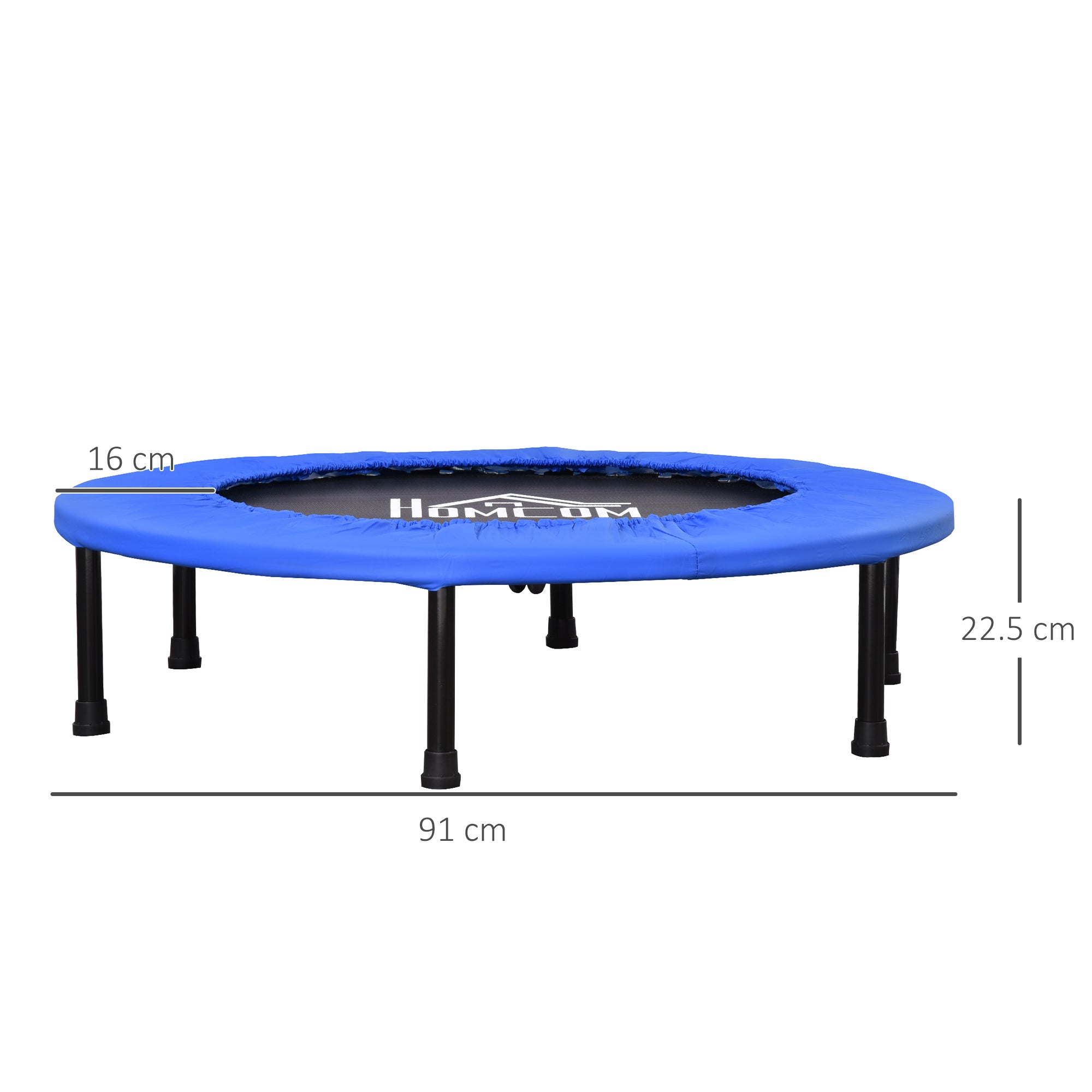 HOMCOM Φ91 Mini Fitness Trampoline Home Gym Yoga Exercise Rebounder Indoor Outdoor Jumper with Safety Pad, Support Up to 100 KG, Blue and Black 