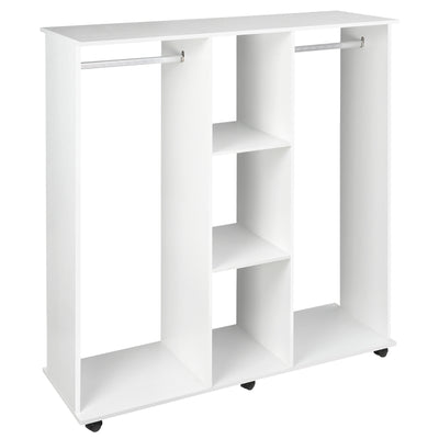 HOMCOM Open Wardrobe Double Mobile Storage Shelves Organizer W/6 Wheels-White 