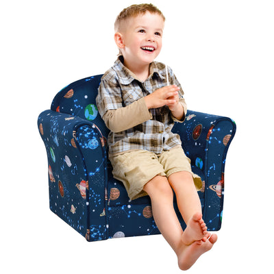 HOMCOM Kids Planet-Themed Armchair, with Non-Slip Feet, Wooden Frame - Blue 